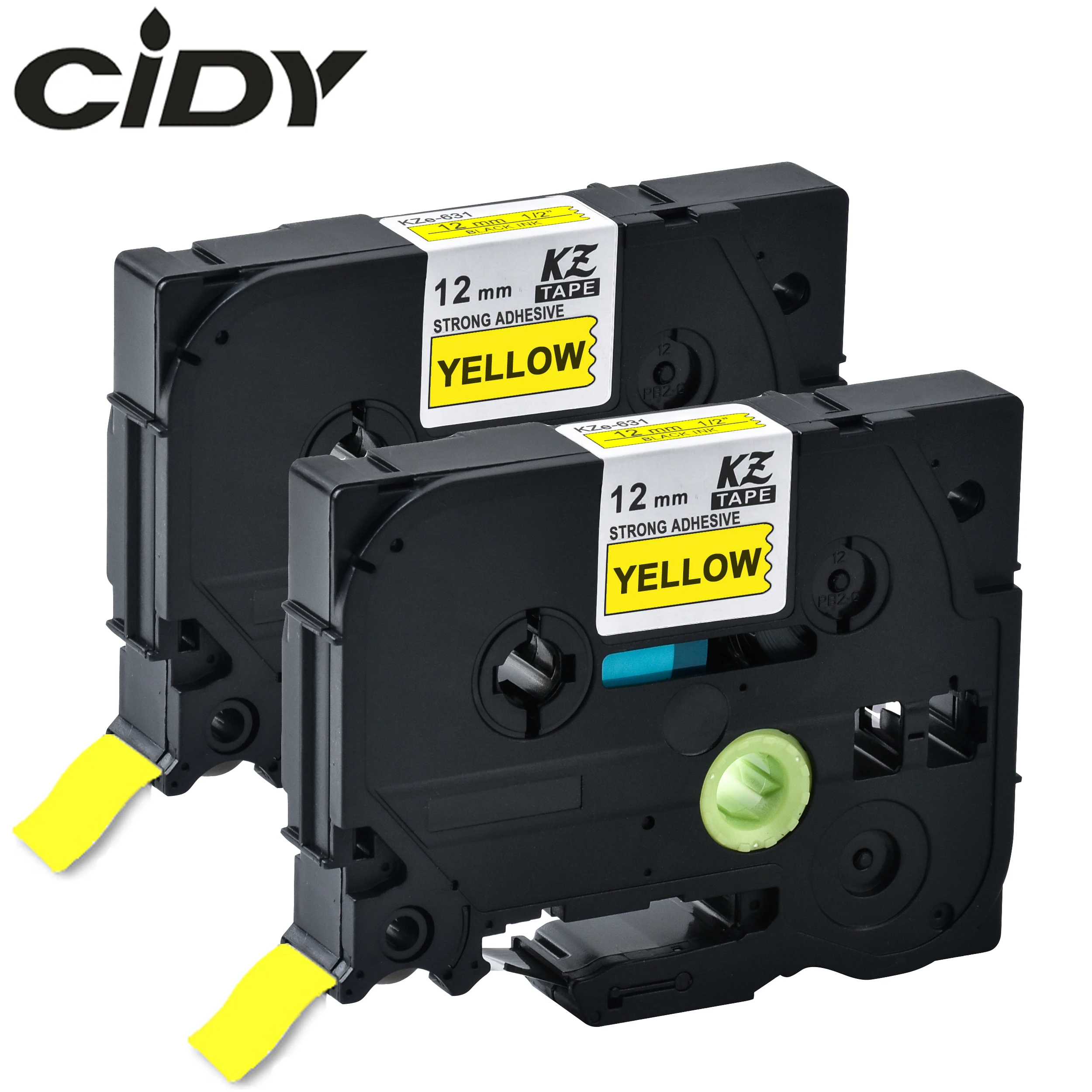 

Cidy, 2 шт., совместим с сильным клеем, 12 мм, Φ TZE S631 TZ S631, цвет черный на желтый, для принтера Brother P-touch