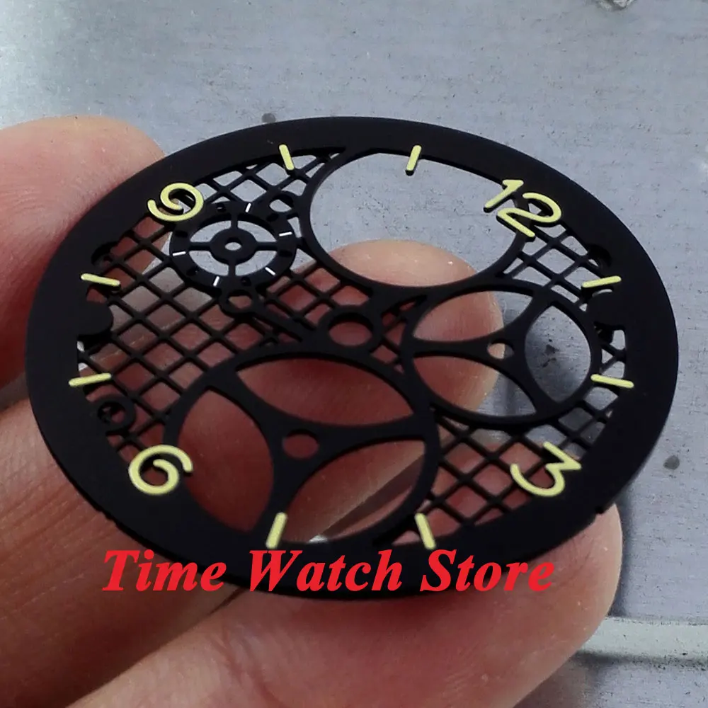 Черный стерильный циферблат сэндвич Parnis 38 7 мм с золотистыми отметками подходит