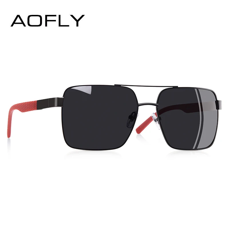 AOFLY BRAND DESIGN Polarized Sunglasses Men Driving Square Metal Frame Men's Glasses Male Eyewear Goggles UV400 Gafas AF8181 - Цвет линз: C1Black