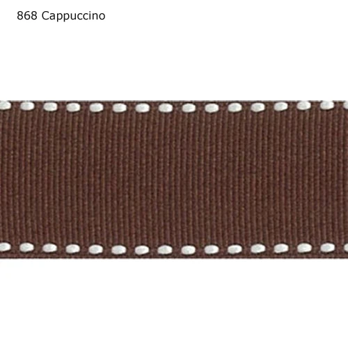 

1" inch 25mm white saddle stitched Cappuccino grosgrain ribbons