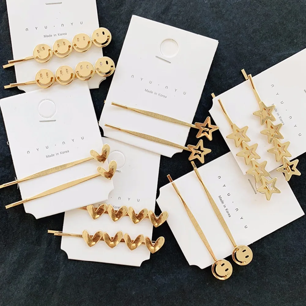 Заколки для волос золотые со звездным смайликом металлические заколки женщин