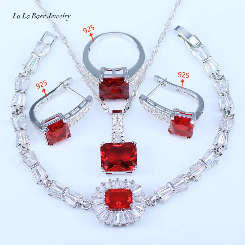 L & B Дубай Стиль красный гранат белый циркон принцесса комплект ювелирных изделий
