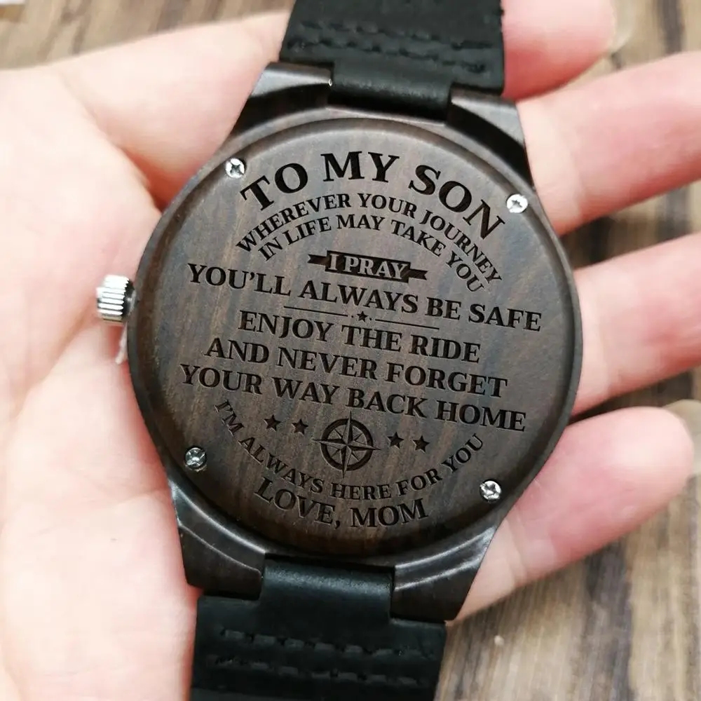 W1800-1 To My Son-Engraved Wood Watch Sandalwood Belt Watches Luxury Automatic Quartz Watches Kid Watch Birthday Graduation Gift to my daughter mom s blessing engraved wooden watch women watch japan automatic quartz watches girl wrist maple wood watch gifts