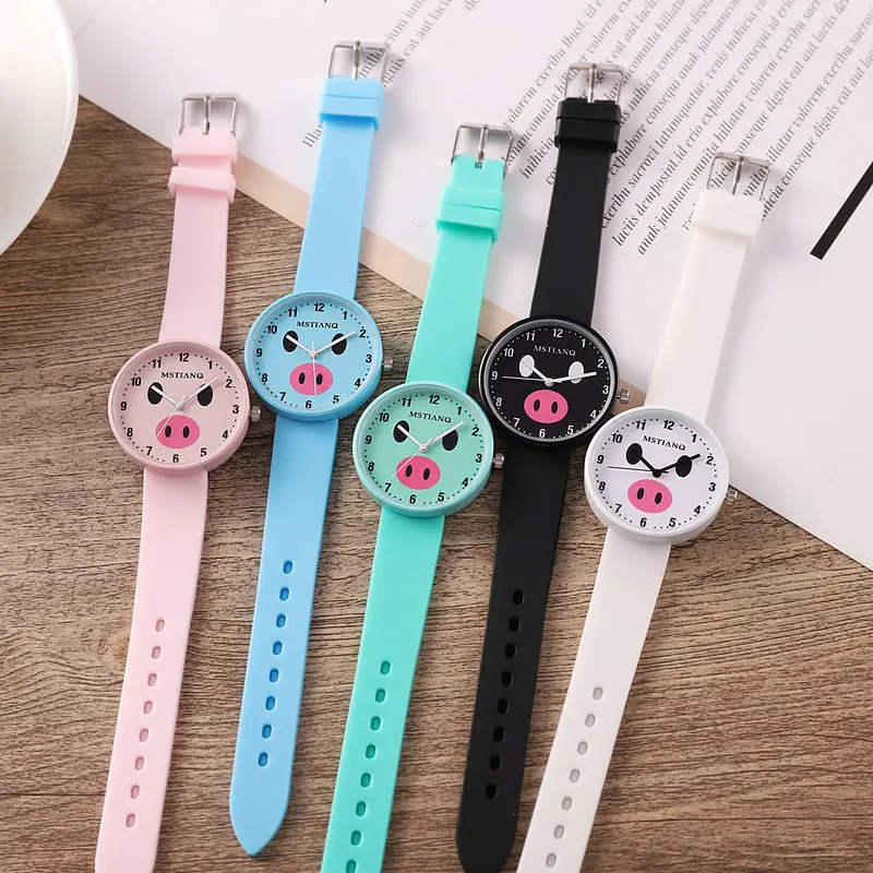 Literary young people trend versatile women's watches cartoon pig female students clock soft Rubber strap Ladies watch for women |