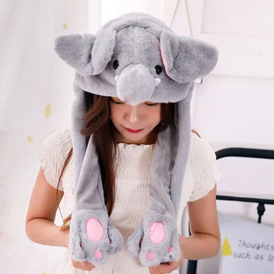 elephant gray Шапки для прыжков с ушками животных для девочек; Детские и женские теплые плюшевые зимние шапки с кроликом; забавные детские шапки с милым кроликом и пушистой подушкой безопасности - Цвет: elephant gray