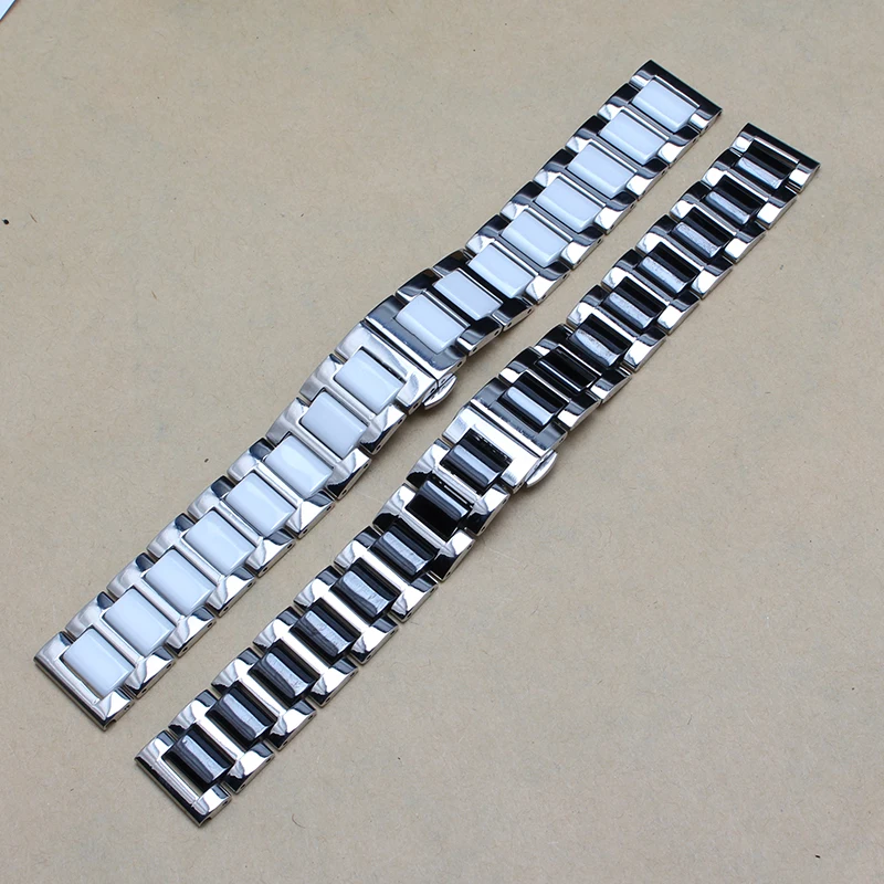 

Durable High Quality Ceramic Watchband with stainless steel metal white Black bracelets for diamond watches 16mm 18mm 20mm hot