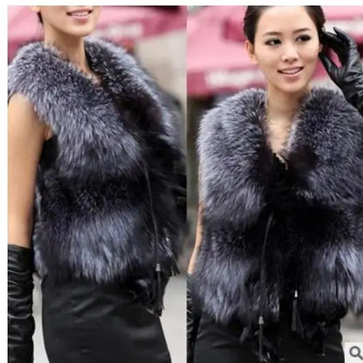 2018 Для женщин с имитацией лисьего меха жилет короткий участок повседневная