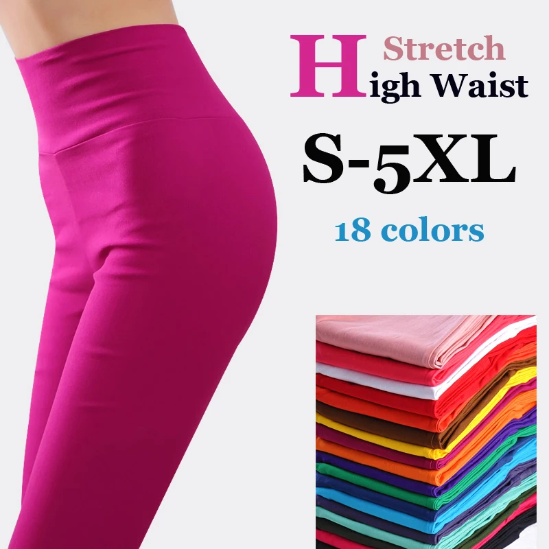 Women Stretch Cotton Leggings 18 Candy Color Ladies High Waist Pencil Pants Plus Size S-6XL Female Skinny Trousers Slim Pantalon