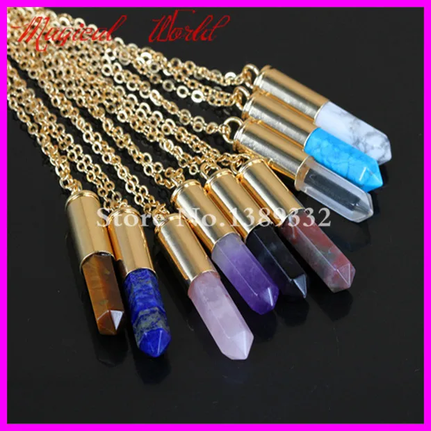 Природный кристалл/драгоценные Камни Точка ожерелье с пулей реальный корпус