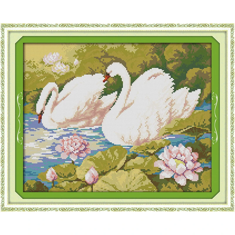 

Everlasting Love Lotus Pond & swan(1) Chinese Cross Stitch Kits Ecological Cotton Stamped DIY Gift New Year Decorations For Home