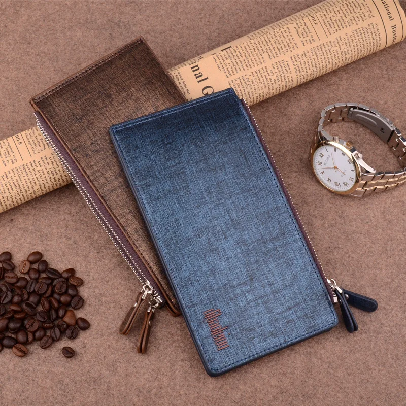 Модный тонкий кожаный кошелек золотого и синего цветов мужской клатч с карманом