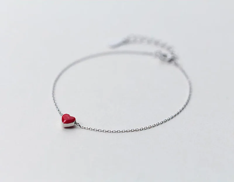 bracelet ROXI 925 пробы, набор серебряных ювелирных изделий, милый крошечный красный глазурь, кулон в виде сердца, ожерелье для женщин, колье, серьги-гвоздики для девочек, рождественский подарок - Окраска металла: bracelet