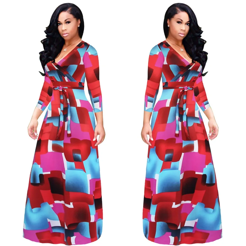 Женское длинное платье с длинным рукавом и глубоким v образным вырезом|maxi dress