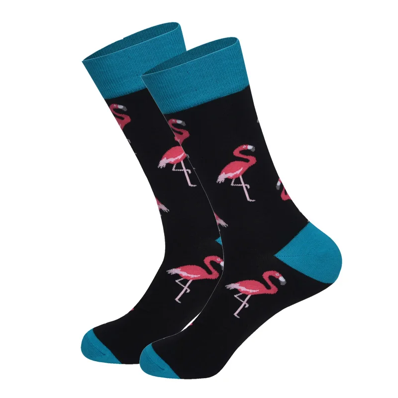 Flamingo Новое поступление, Брендовые мужские носки с забавными рисунками животных, 18 цветов, британский стиль, Дизайнерские Длинные хлопковые носки Happy - Цвет: Flamingo