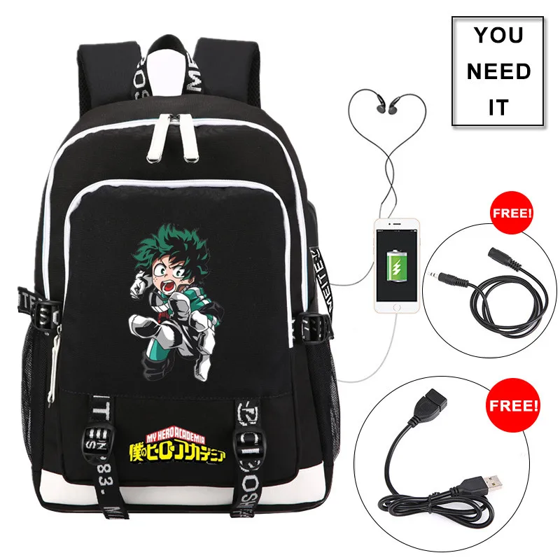 3 Рюкзак для ноутбука с зарядкой через usb My Hero Academy, нейлоновые школьные сумки, холщовый рюкзак для путешествий, женский рюкзак с аниме Midoriya Izuku Back Pack - Цвет: 3