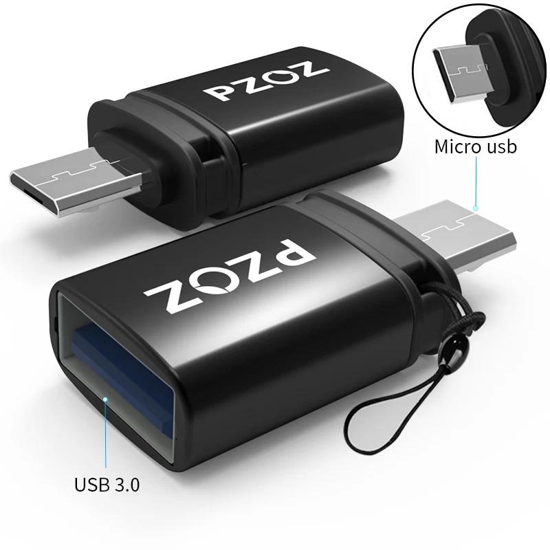 PZOZ адаптер типа otg-c 3,0 otg micro usb 3,0 зарядный преобразователь данных Тип c microusb Тип usbc для samsung one plus 6 android - Цвет: Micro Black