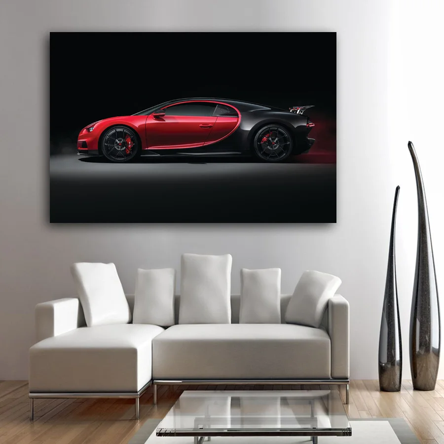 Картина в рамке HD с принтом Красного Bugatti Chiron супер спортивный автомобиль постер