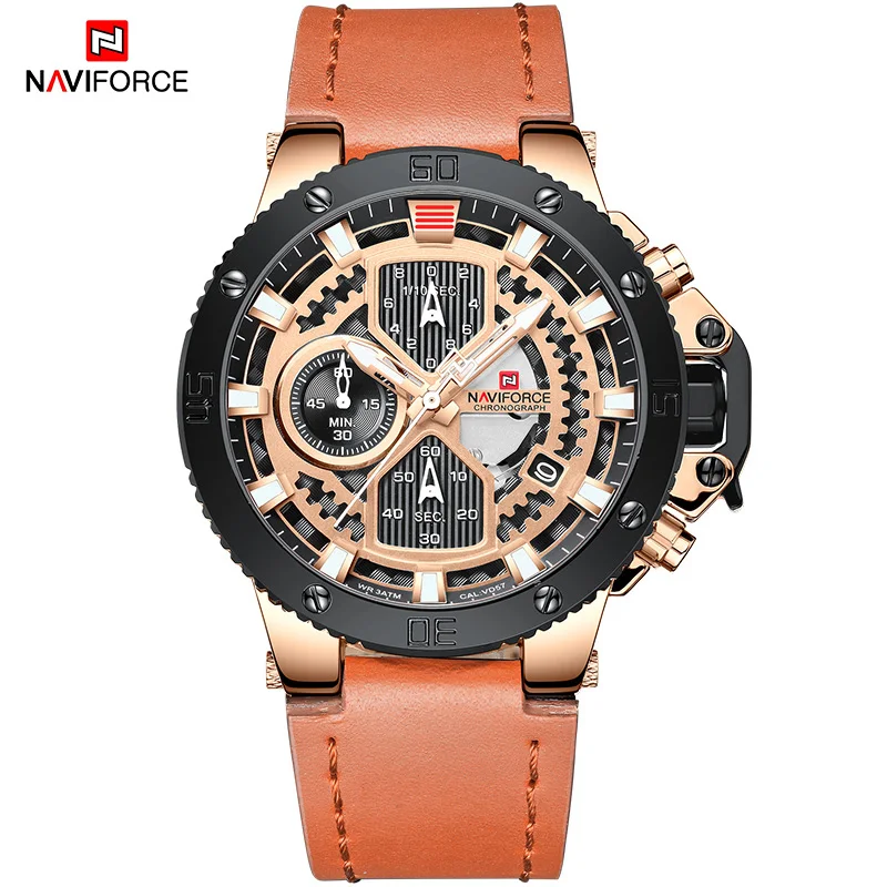 RGBL.BN Новые мужские часы NAVIFORCE, модные спортивные кварцевые часы, кожа, мужские водонепроницаемые часы, Топ бренд, бизнес часы, Relogio Masculino - Цвет: RGBL.BN