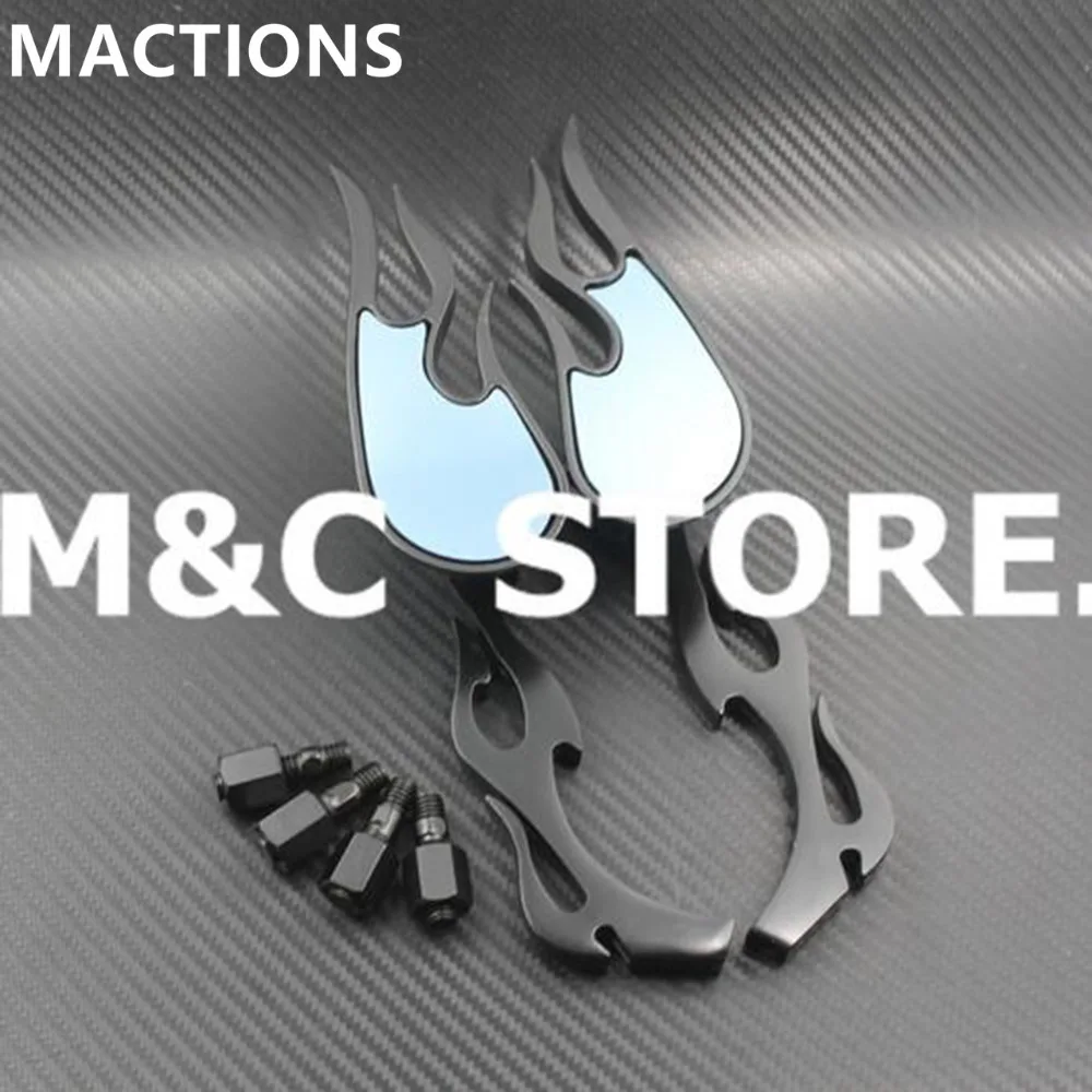 Универсальное черное зеркало для мотоцикла 10 мм пара с пламенем подходит