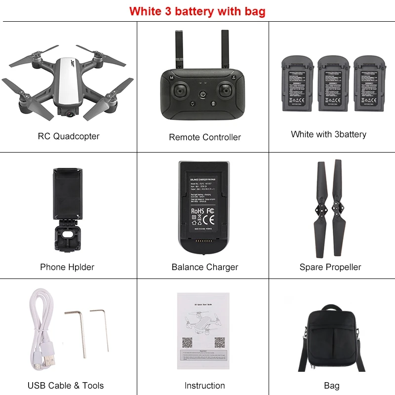 White 3 battery Bag JJRC X9 Heron gps 5G WiFi FPV с камерой 1080P оптическое позиционирование потока высота удержания Радиоуправляемый Дрон Квадрокоптер RTF VS M69 - Цвет: White 3 battery Bag