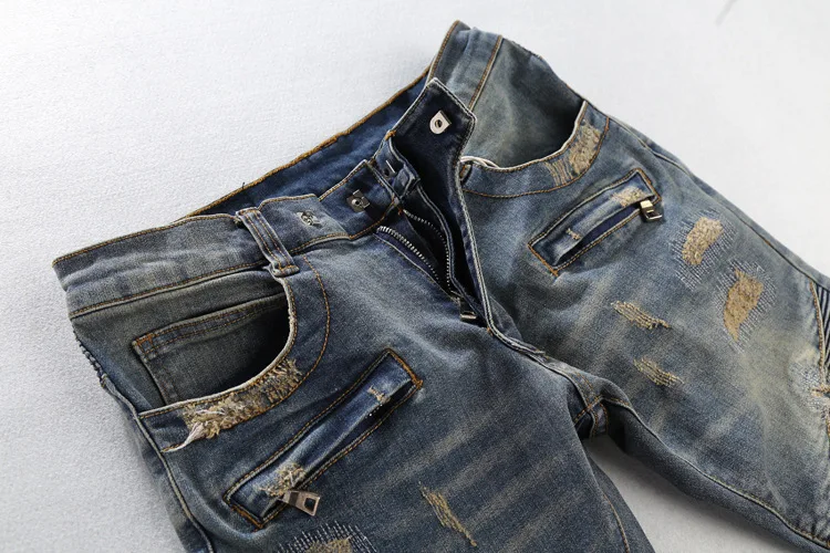 SHABIQI 2019 Лидер продаж модные мужские джинсы бренд прямо подходят рваные JeansDesigner 100%