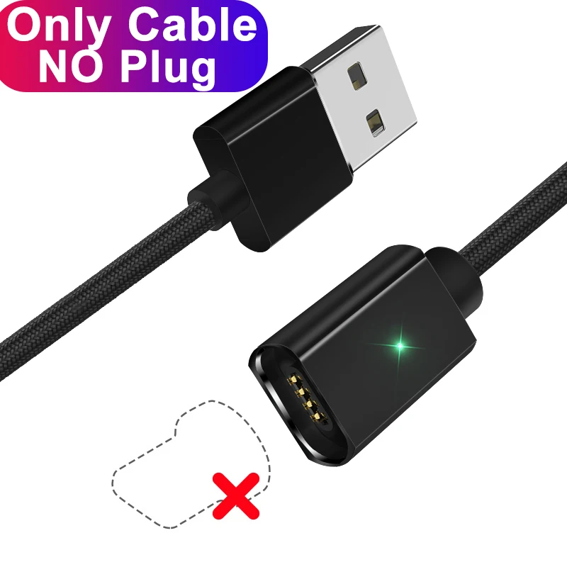 Black Cable No Plug Essager магнитное USB зарядное устройство для iPhone кабель 3 м 2 м 1 м Lghting кабель для передачи данных Шнур для iPhone X 8 7 6 6S 5 5S SE провод для быстрого заряда - Цвет: Black Cable No Plug