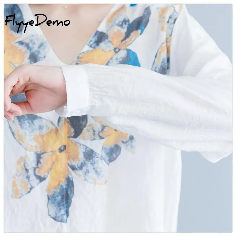 

2020 New Womens Long Sleeve Sexy V Neck Floral Print Tops Fashion Ladies Summer Autumn Casual Blouse Loose Shirt Plus Size