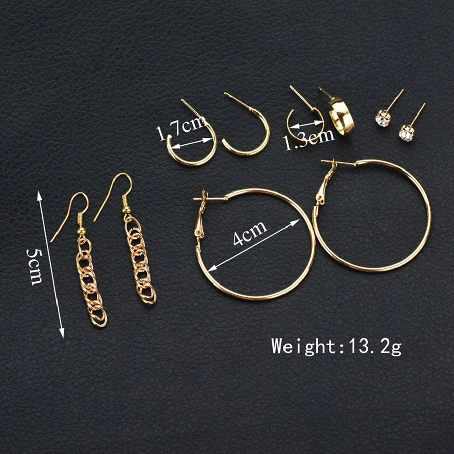 5 пар/комплект серьги-кольца из сплава