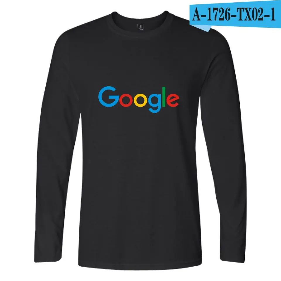 Это Google microsoft пуловер Футболка мужская хлопок с длинным рукавом Печатный узор Повседневная футболка Homme мужчины/женщины плюс размер - Цвет: Black