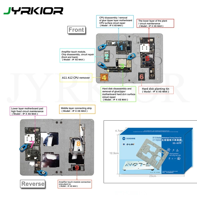 Jyrkior G-Lon SS-601K для iPhone X/Xs Max материнская плата двухсторонняя BGA трафарет завод оловянный набор печатной платы крепеж платформа