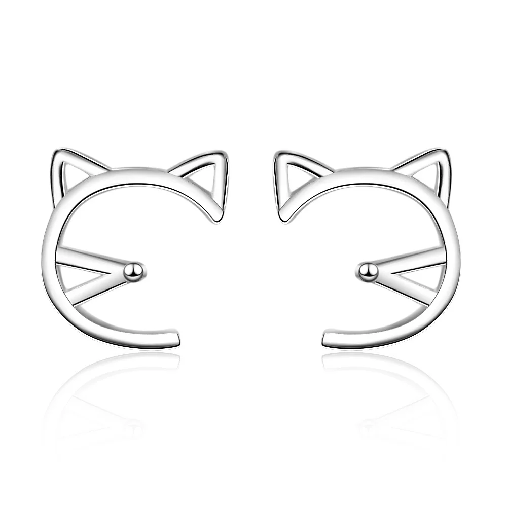 

Женские серьги-гвоздики из серебра 925 пробы, с маленьким милым котом