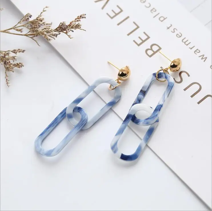 HUANZHI 2019 New Simple Acrylic Acetate Geometric Double Irregular Square Link Chain Interlocking Long Drop Earrings for Women | Украшения