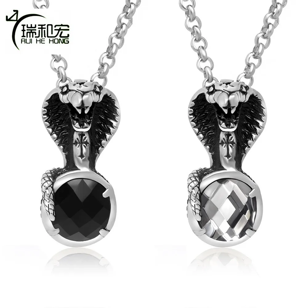 Ожерелье из нержавеющей титановой стали Cobra Snake Totems с кулоном кубического