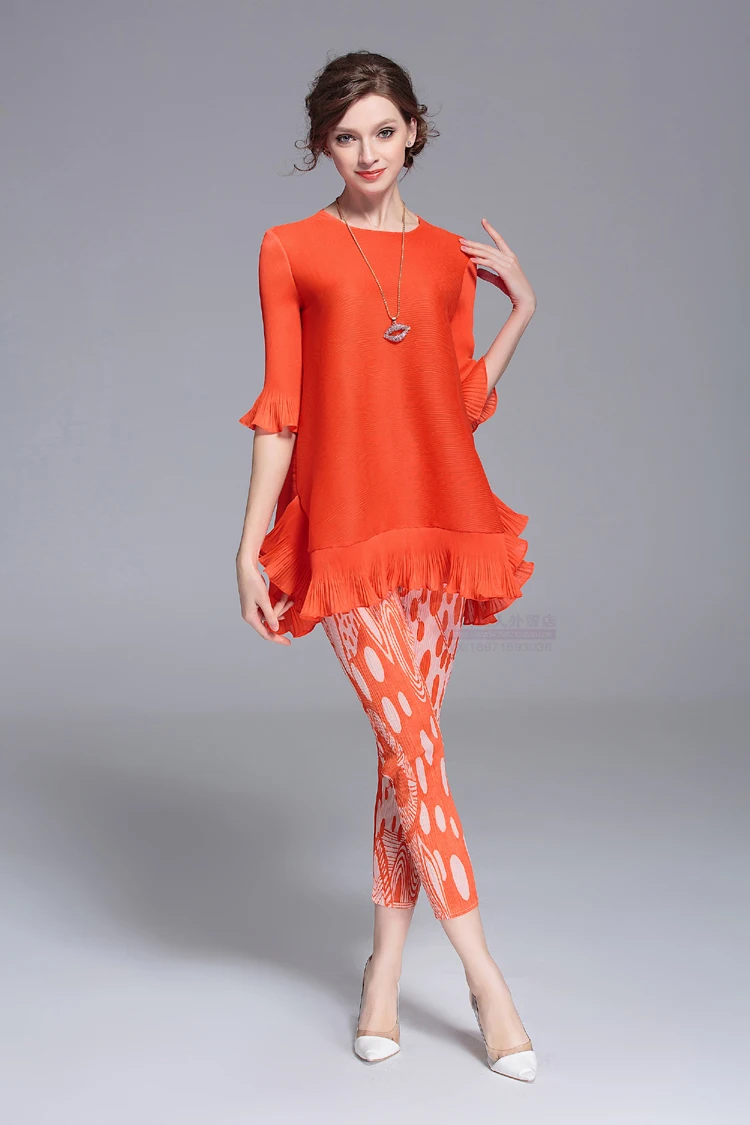 pleated print basic trousers elastic pencil pants pressure pleated skinny pants fold pants