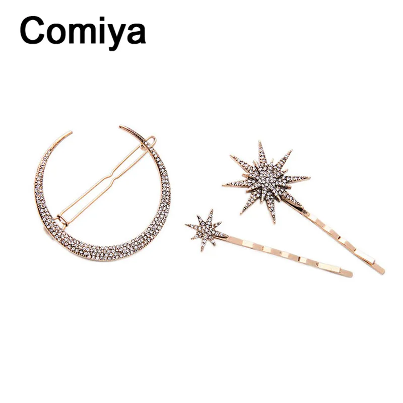 Comiya форма лунной звезды летние аксессуары для волос заколки женщин блестящее