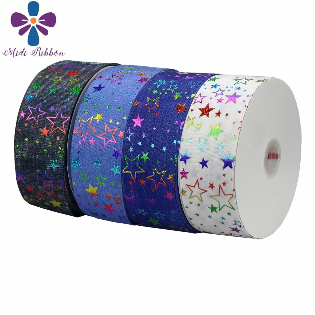 3 &quot75 мм Маленькая звезда Радуга голограмма фольга джинсы Печать Grosgrain | Ленты для шитья -32950852833