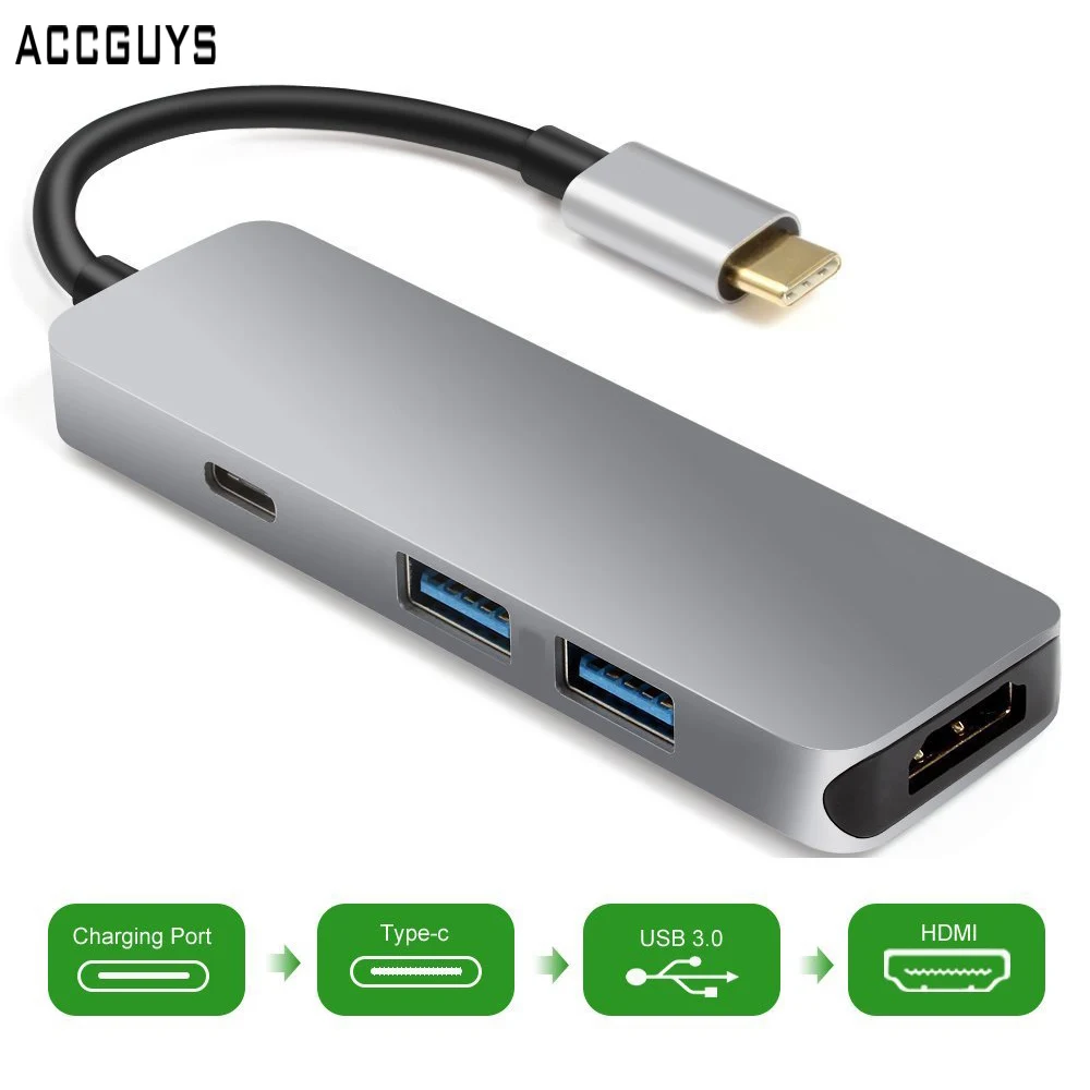 ACCGUYS 4 в 1 многофункциональный концентратор типа C 4K x 2K к HDMI USB 3 0 адаптер конвертер