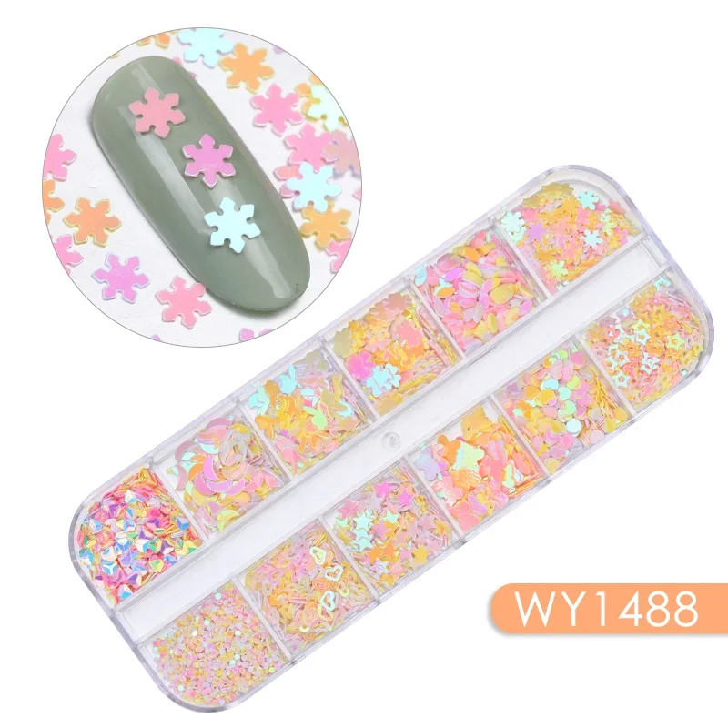 WY1488 12 решеток золотые, серебряные, полые 3D украшения для ногтей металлические заклепки для ногтей блестки Стразы DIY украшения для ногтей боди-арт - Цвет: WY1488