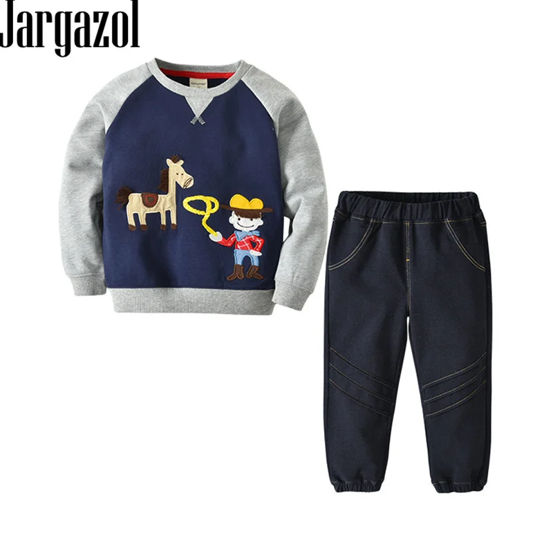 Toddler Boys Clothes Autumn Winter Combed Cotton Kids Clothing Set Cartoon Cowboy Embroidery Sweatshirt&pants Outfits Mickey | Детская