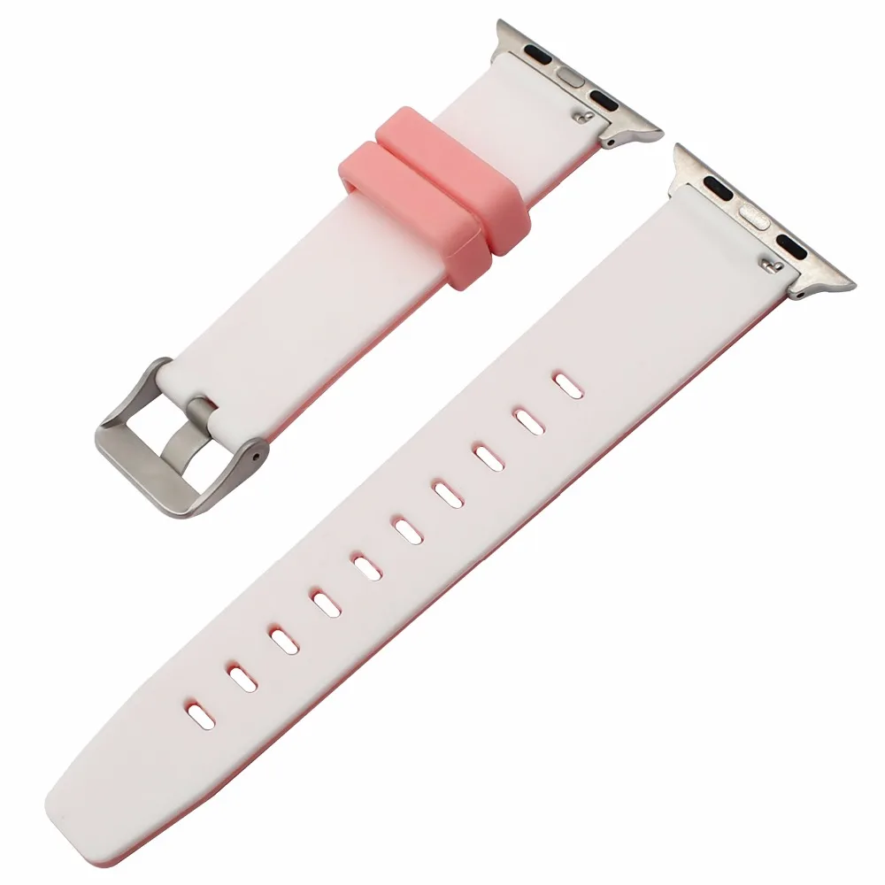 

Colouful Silicone Watchband + New Adapter for iWatch Apple Watch 38mm 42mm Series 1 2 Sport Band Double Color Rubber Wrist Strap