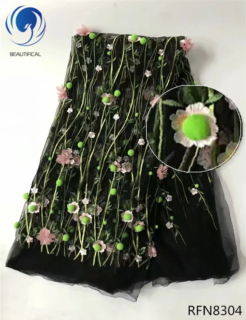 BEAUTIFICAL black lace dress french fabric 3d 2018 high quality applique flower pattern 5yards/lot RFN83 | Дом и сад