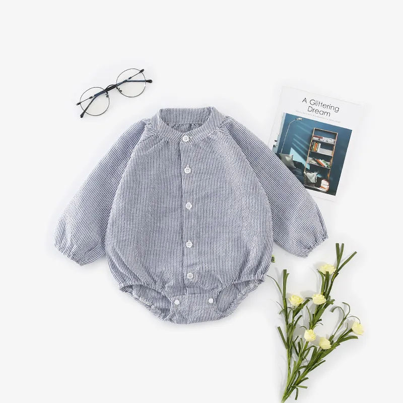  Весенняя футболка с длинными рукавами в полоску Комбинезоны Детская одежда