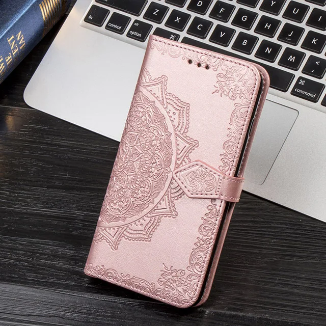 Кожаный чехол-книжка с цветком для iPhone 11 Pro XS Max 5 5S SE 6 6S 7 8 Plus XS X XR защитный чехол с держателем для карт Telefon Etui - Цвет: Rose Gold