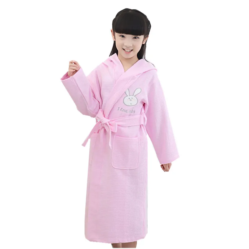 Boys Girls Bathrobe Waffle Robes Children's Bathrobes Kids Hooded White Blue Pink Sleepwear Lovely Rabbit Pajamas Gowns | Детская