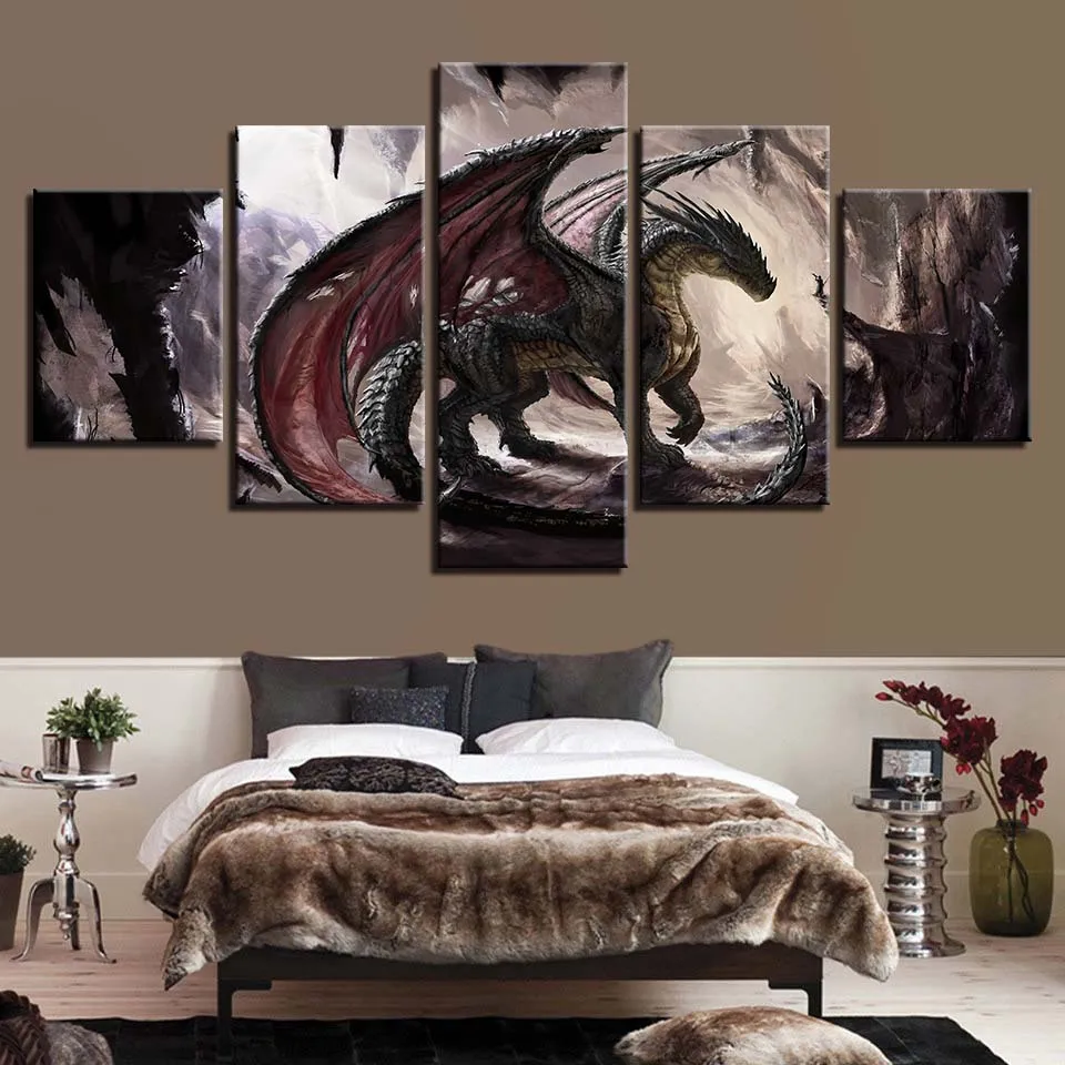 Принт с животными динозавр собака медведь Лев цветные картины Постер принт на