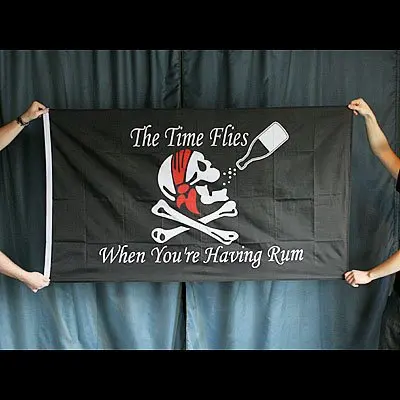SKULL FLAG ,JOLLY ROGER FLAG , THE TIME FLIES WHEN YOU'RE HAVEING RUM PIRATE FLAG 3 x 5 FT 90 x 150 cm CROSSBONES FLAG