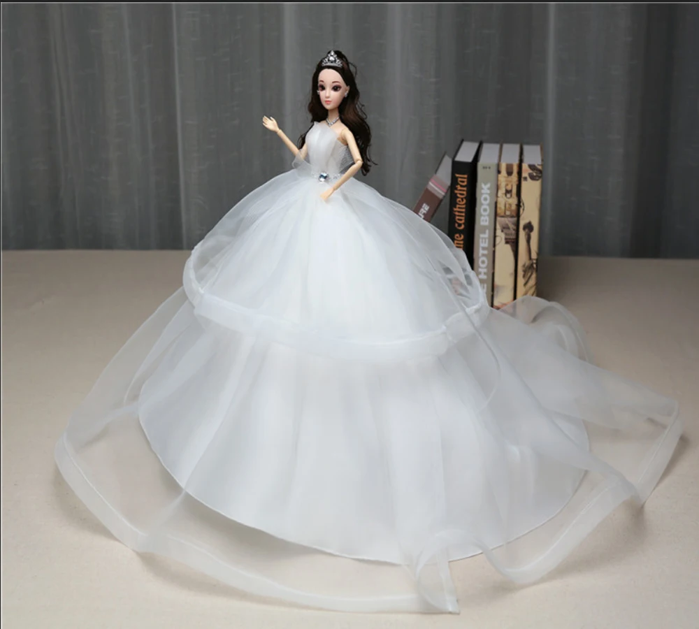 80 см хвост свадебное платье для куклы игрушка 3D Свадьба Бобби Кукла большая юбка