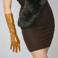 40cm patent leather gloves long section pu emulation leather warm bright leather bright camel caramel coffee dark brown wpu47 40