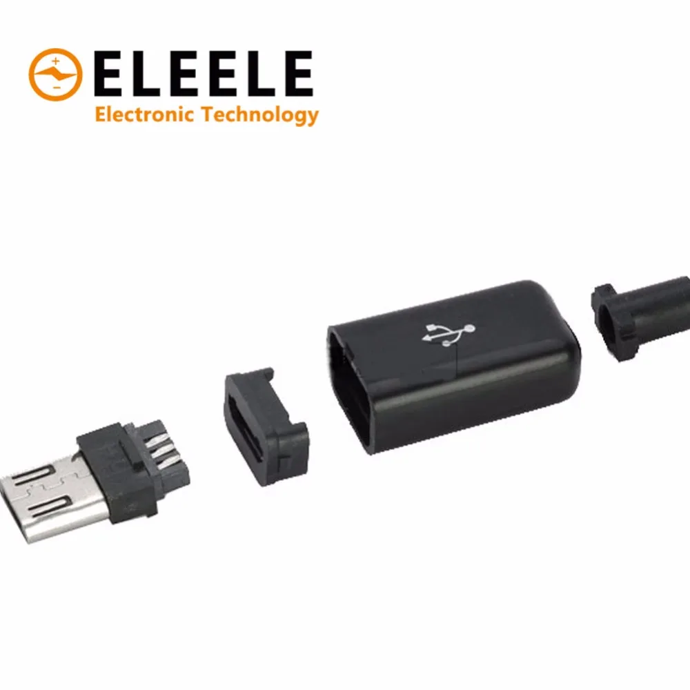 5 комплектов DIY Micro USB штекер соединители Комплект ж/покрывает черный