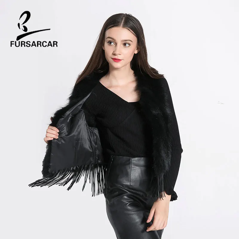 FARSARCAR/жилет с бахромой из меха енота модный жилет на натуральном меху шуба